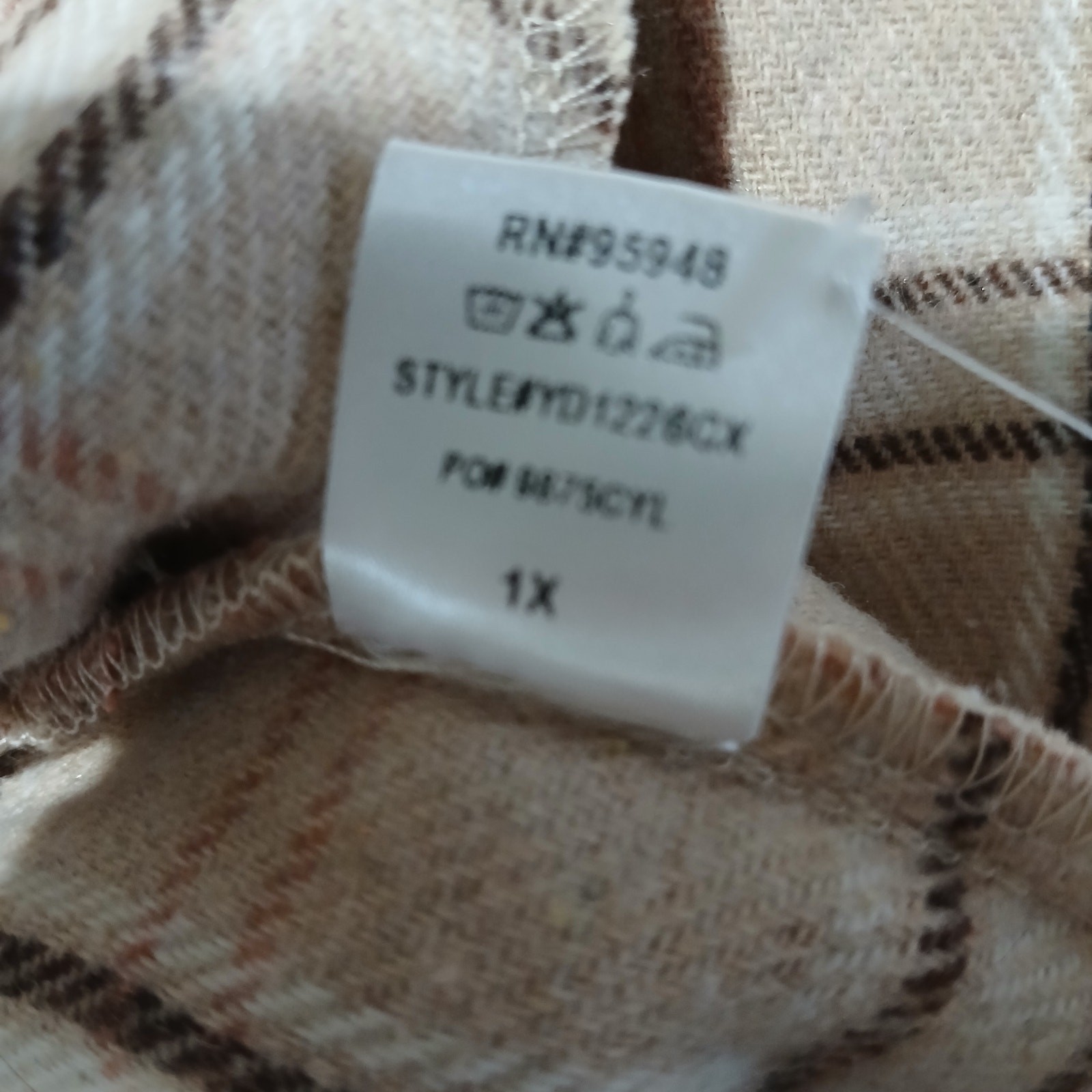 Cozy Co. by Cozy Casual 1X Shacket Adjustable-Sleeves Pockets Tan Plaid Plus Sz