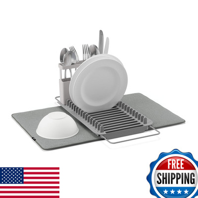 Umbra Udry Dish Rack And Microfiber Drying Mat Space-Saving Design Folds Up For