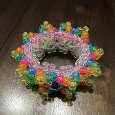 Rotating Kandi Cuff Multicolor Beaded Stretch Bracelet Plastic Round Art Theme