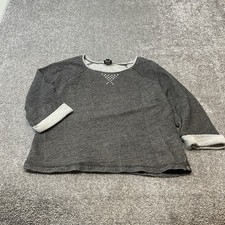 Jones New York Sport Sweatshirt Charcoal 3/4 Rolled Sleeve Raw Neckline P-Large