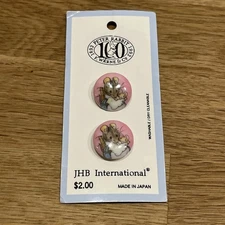 Vintage 1976 JHB Peter Rabbit Mother Mouse w/ Baby 3/4” Buttons 2 PCS on Card  