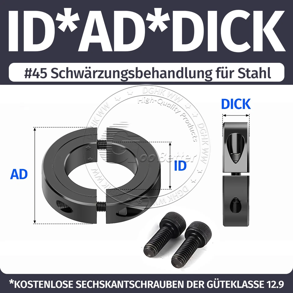 Ø6-150mm Stahl Wellenring Klemmringe Wellenringe Stellring Achskappen Schwarz - Image 2 of 4