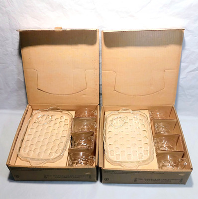 2 Federal Glass Yorktown Colonial Clear Glass Snack Sets 8 Cups 8 Snack Plates