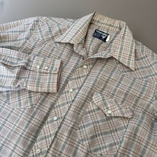 VTG WRANGLER Long Tails Men s SIZE 16 Pearl Snap Shirt Cowboy Western Button Up