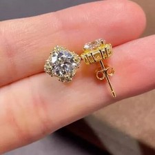3Ct Lab Created Diamond Push Back Halo Stud Earrings 14K Yellow Gold Finish