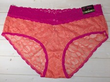 NWT No Boundaries Size XL 15-17 Orange Pink Sheer Stretch Lace Hipster Panties