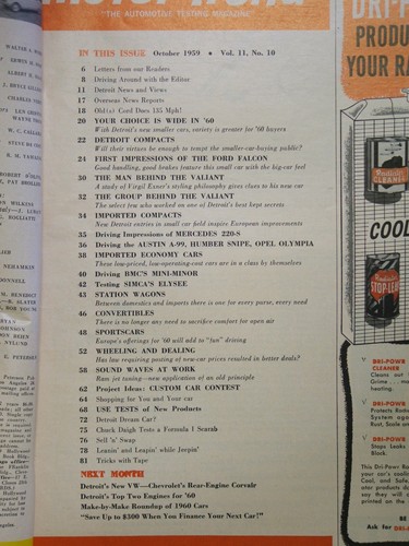 MOTOR TREND OCTOBER 1959 IMPORTS VS DETROIT! BIGGEST CHOICE EVER OFFERED! - Picture 2 of 3