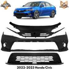 Front Bumper Cover Paintable & Grille Assembly Kit For 2022-2023 Honda Civic