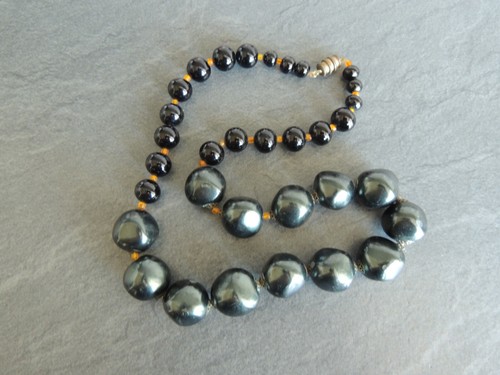 Hermosa Collar Vintage En Piedra Dura Ónix Negro , Años 60 - Imagen 6 de 9