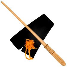 16" Hand Turned Carved Picquery Mahoe Wood Magic Wand Witch Wizard w/ Velvet Bag