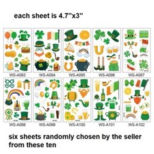 St. Patrick's day tattoo stickers; SIX sheets; each 4.7''x3''; Shamrock; clover