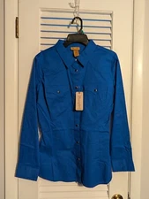 Nwt Women Wrangler Royal Blue Button  Shirt Medium Western Snap Button 10LW1011B