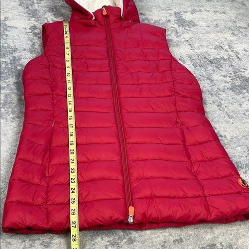 New Save The Duck Ultra Light Jacket Puffer Vest Full Zip Fleece Hood Red Sz M - Picture 7 of 12