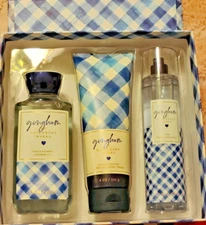 New Bath & Body Works Gingham Gift Easel Style Box Set Mist Cream & Shower Gel