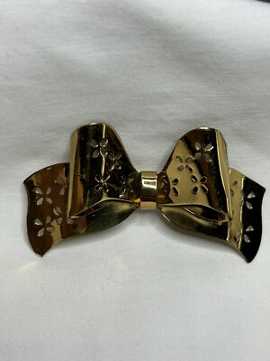 Vintage Coro Bow Brooch Goldtone ~  Signed ~ Cut Outs