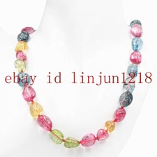 Pretty 10x15mm Multicolor Irregular Tourmaline Gemstone Necklace Bracelet Set