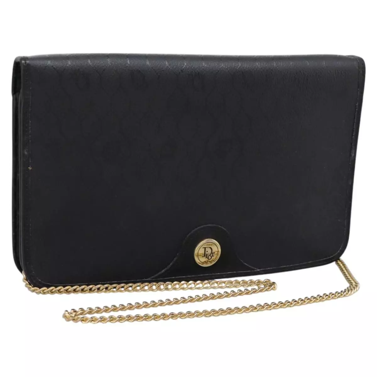 Christian Dior sac à bandoulière chaîne toile nid d'abeille PVC noir or authentique EC142