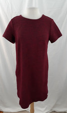 Ann Taylor LOFT Sz 10 Burgundy Red Knit Short Sleeve Shift Dress Tie Back Neck
