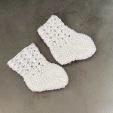 Handmade White Knitted Newborn Baby Socks 