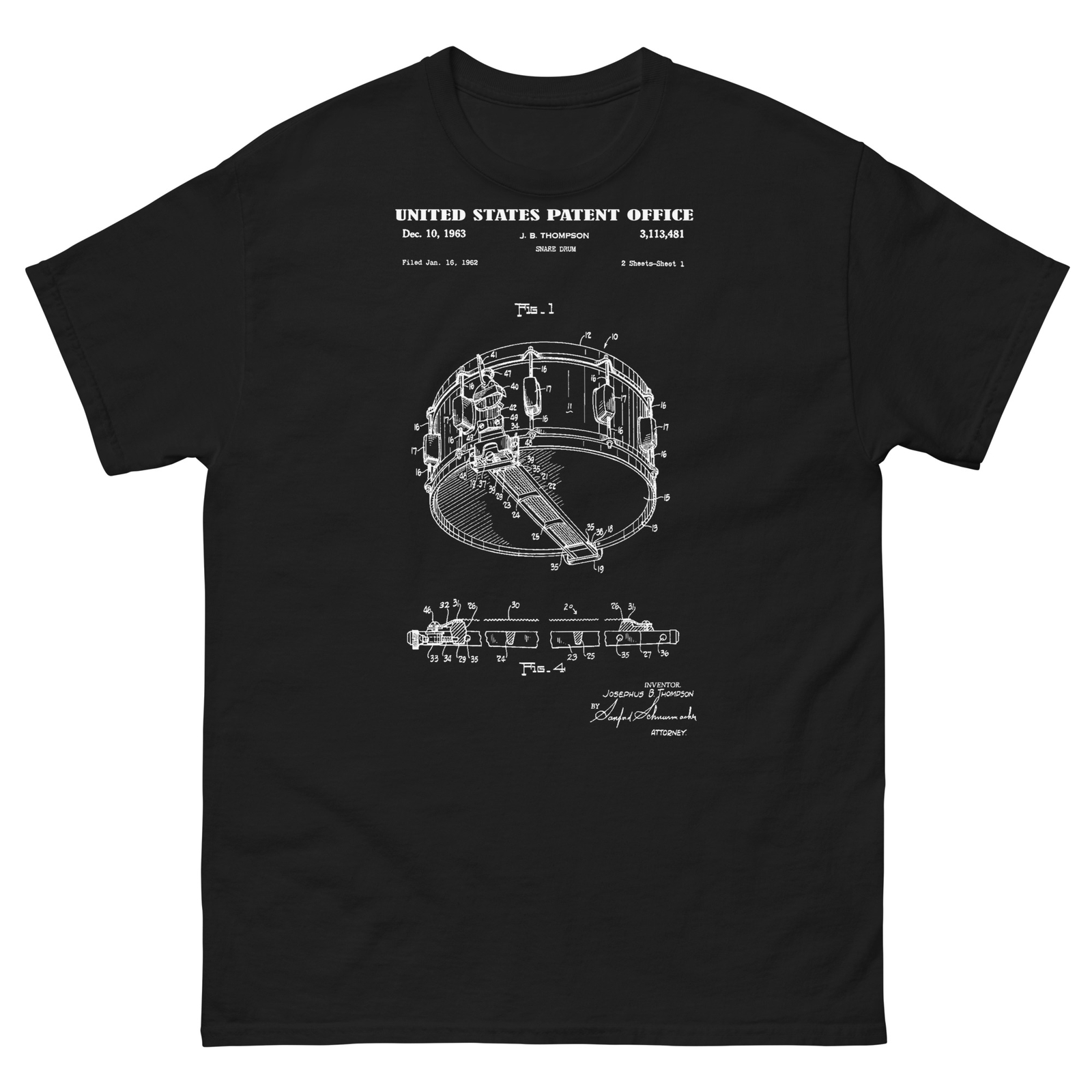 ROGERS DYNASONIC SNARE DRUM PATENT T-SHIRT Joe Thompson