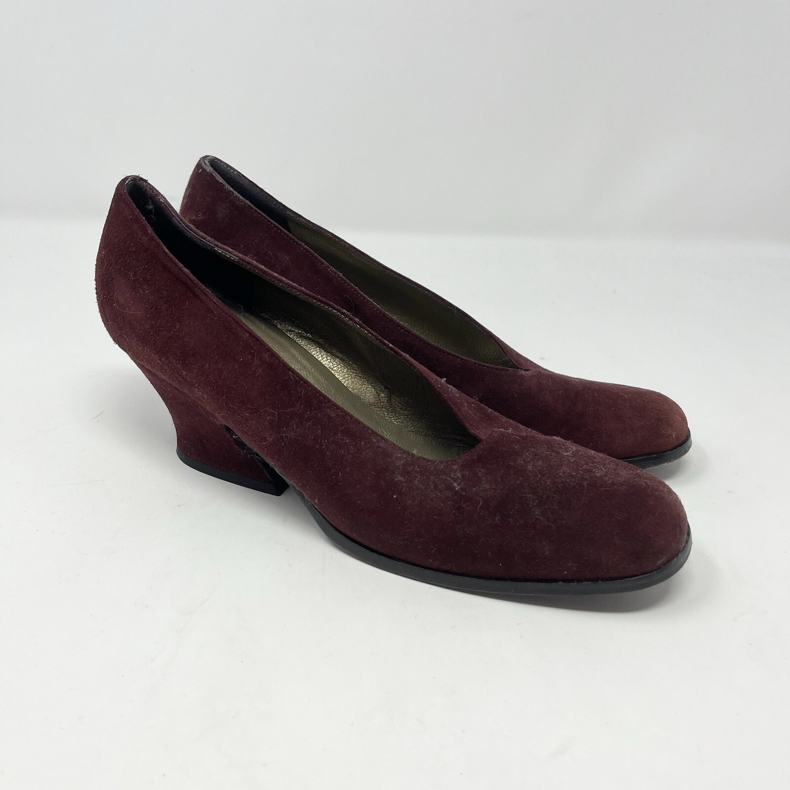 Yves Saint Laurent YSL tacco in pelle scamosciata tacchi gattino borgogna pompe ITALIA 5 5 VINTAGE