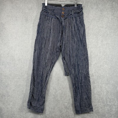 Free People Highwaist Blue & White Crinkle Denim Paper Bag Pants size 0