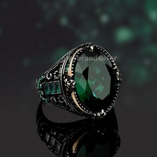 Men's Green Zircon Ring Solid 925 Sterling Silver Jewelry All Size