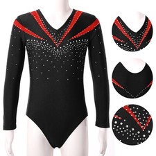 Kids Girls Leotards Athletic Jumpsuit Exercise Bodysuit Rhinestone Training