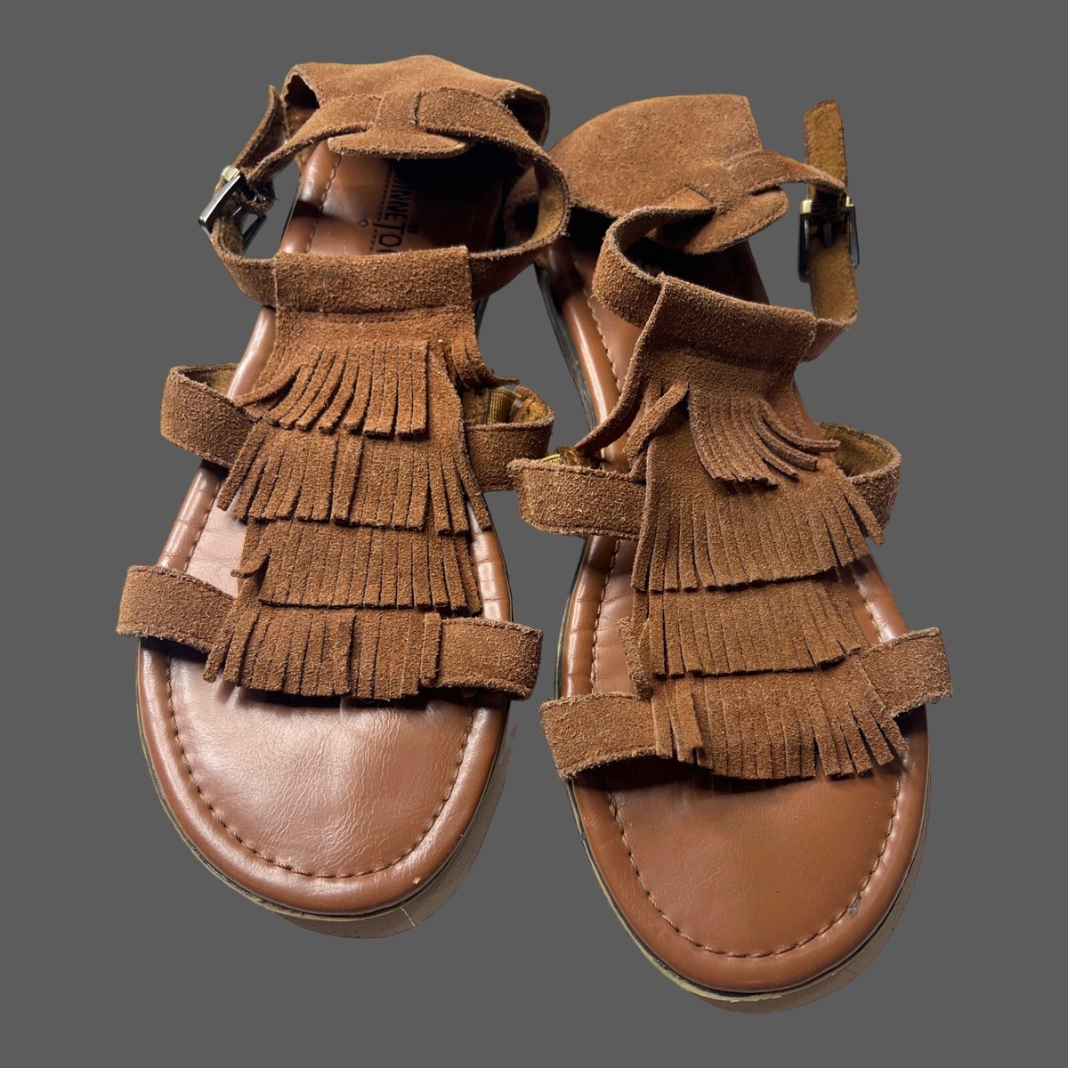 Minnetonka Brown Leather Fringe Sandals Sz 8 | eBay