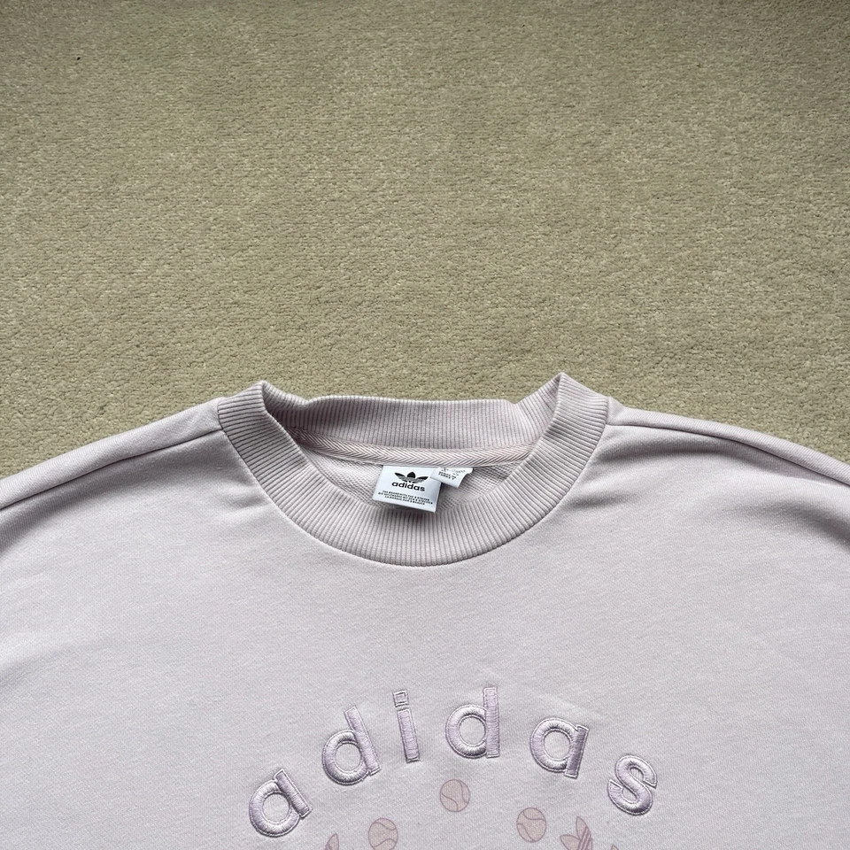 Adidas Unisex Cotton Blend Tennis Embroidered Sweatshirt Jumper Pink Size L / XL - Image 2 of 4