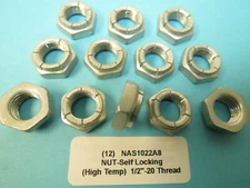 12 each 1/2”-20 High Temp National Aerospace NAS1022A8 Self Locking Nut Aircraft