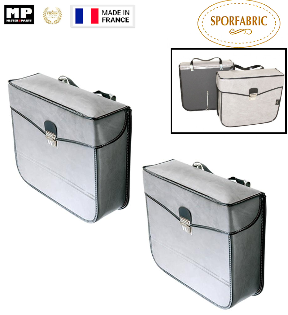 Paire De Sacoches Vintage Vélo / Mobylette / Solex – Cuir Noir – Qualité + Attaches – France