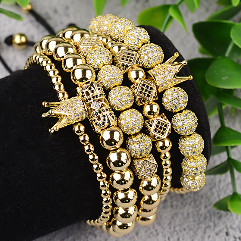 Luxury Zircon Bracelet Hip Hop Jewelry Macrame Round Copper