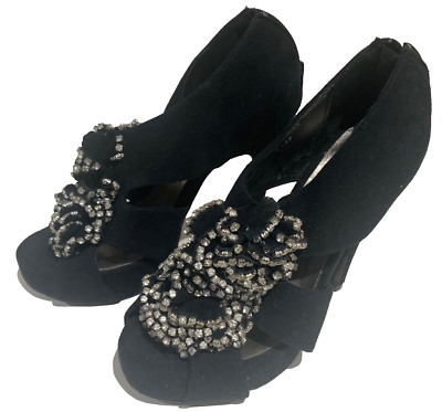 MISS SELFRIDGE PLATEAU HEELS 4 37 SCHWARZ Sandaletten Strass hoch NEU