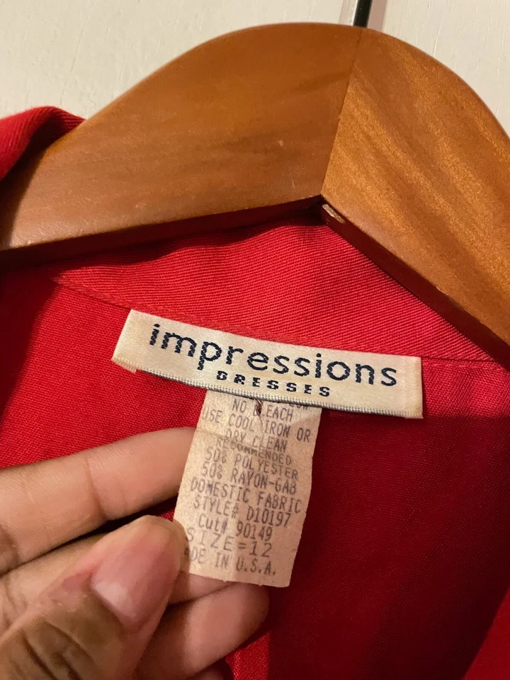 Vestido vintage para mujer talla 12 rojo plisado con cinturón secretaria dinero antiguo carrera años 80 Foto 2 de 4