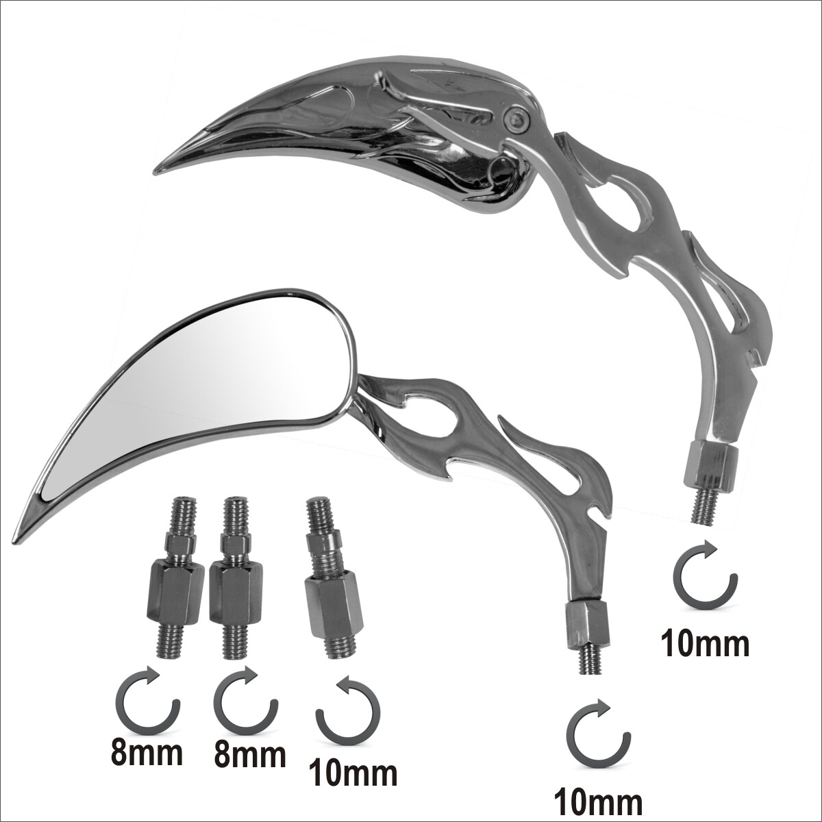 Custom Style Motorcycle Motorbike Chrome Short Stem Handlebar Mirror DX+SX