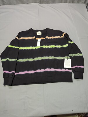 Electric & Rose Womens XS Black Motif Tie Dye Stripe V-Neck Sweatshirt NWT