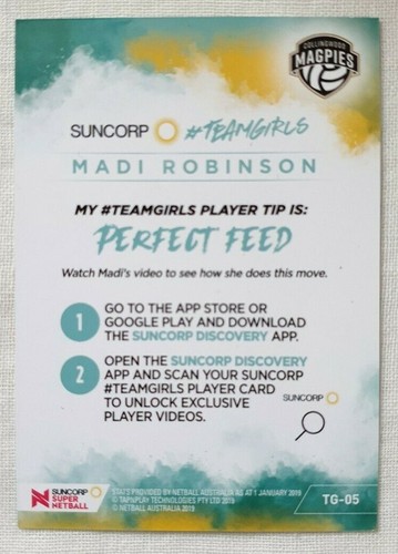 2019 Suncorp Super Netball Team Girl Card TG-05 Madi Robinson - Picture 2 of 2