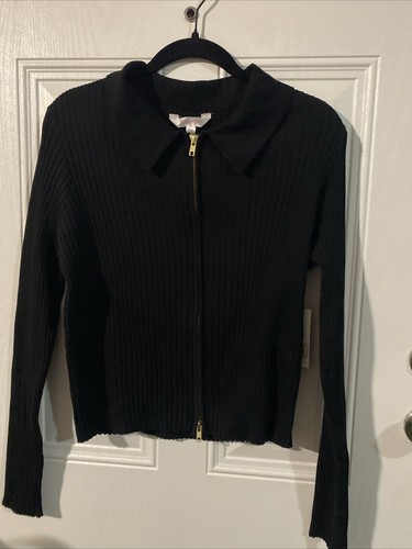 Juniors Sweater Cardigan Double Zip Long Sleeve Color Black SZ XXL (19) New