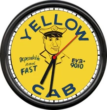 Yellow Cab Taxi Driver In Uniform Hat Retro Vintage Fast Service Sign Wall Clock