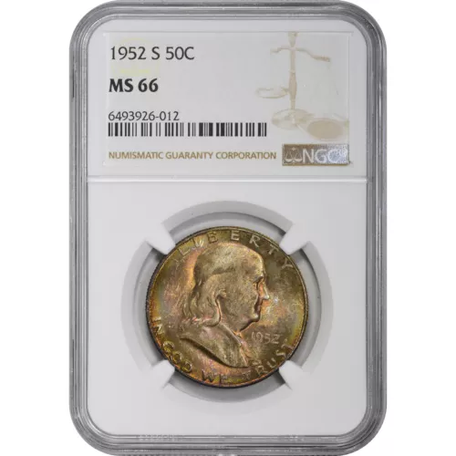 MS66 1952-S Franklin Half Dollar NGC Beautifully Toned *2895