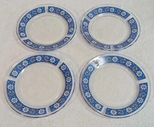 Vintage Daisy Blue 7 1/4" Salad or Dessert Plates, Crisa Glass Set Of 4 EUC