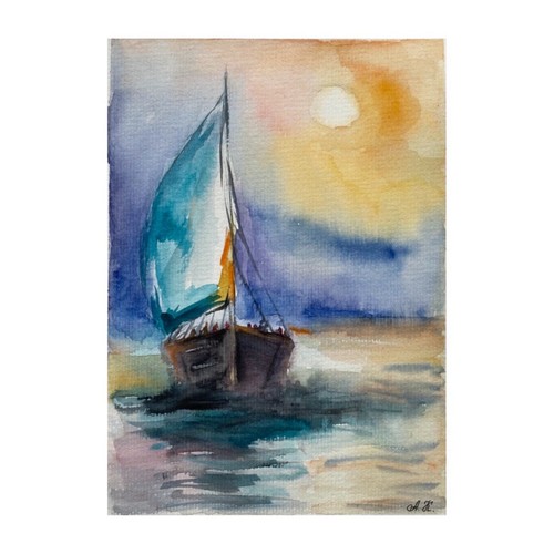 Original Art Sailing Watercolor Painting Sailboat Art Sky Landscape art ocean