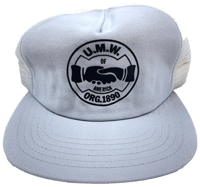 Vintage UMWA Trucker Hat Cap Snap Back Mesh Coal Mining Miner Work 80s USA Gray