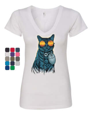 Cat and Mouse Women's V-Neck T-Shirt Funny Cat Kitten Hacker AntiDog Anonymouse