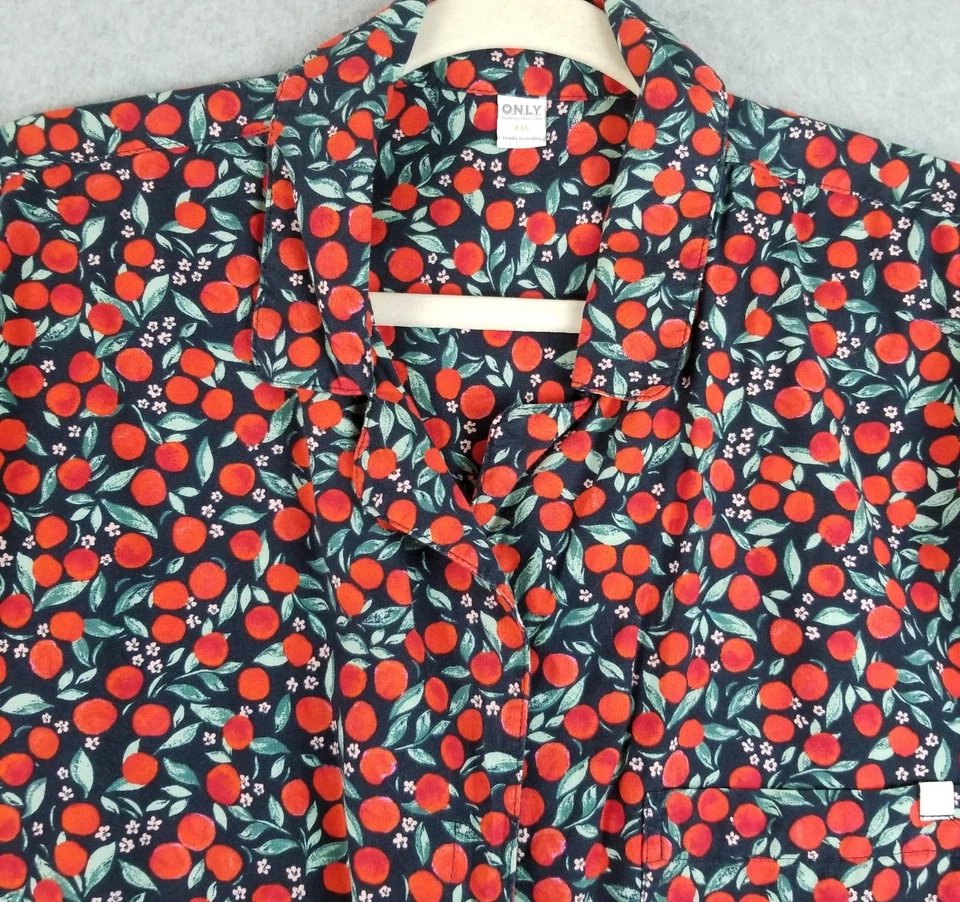 Top de pijama antiguo azul marino para mujer 2XL XXL multicolor floral manga larga camisa con botones Foto 2 de 4