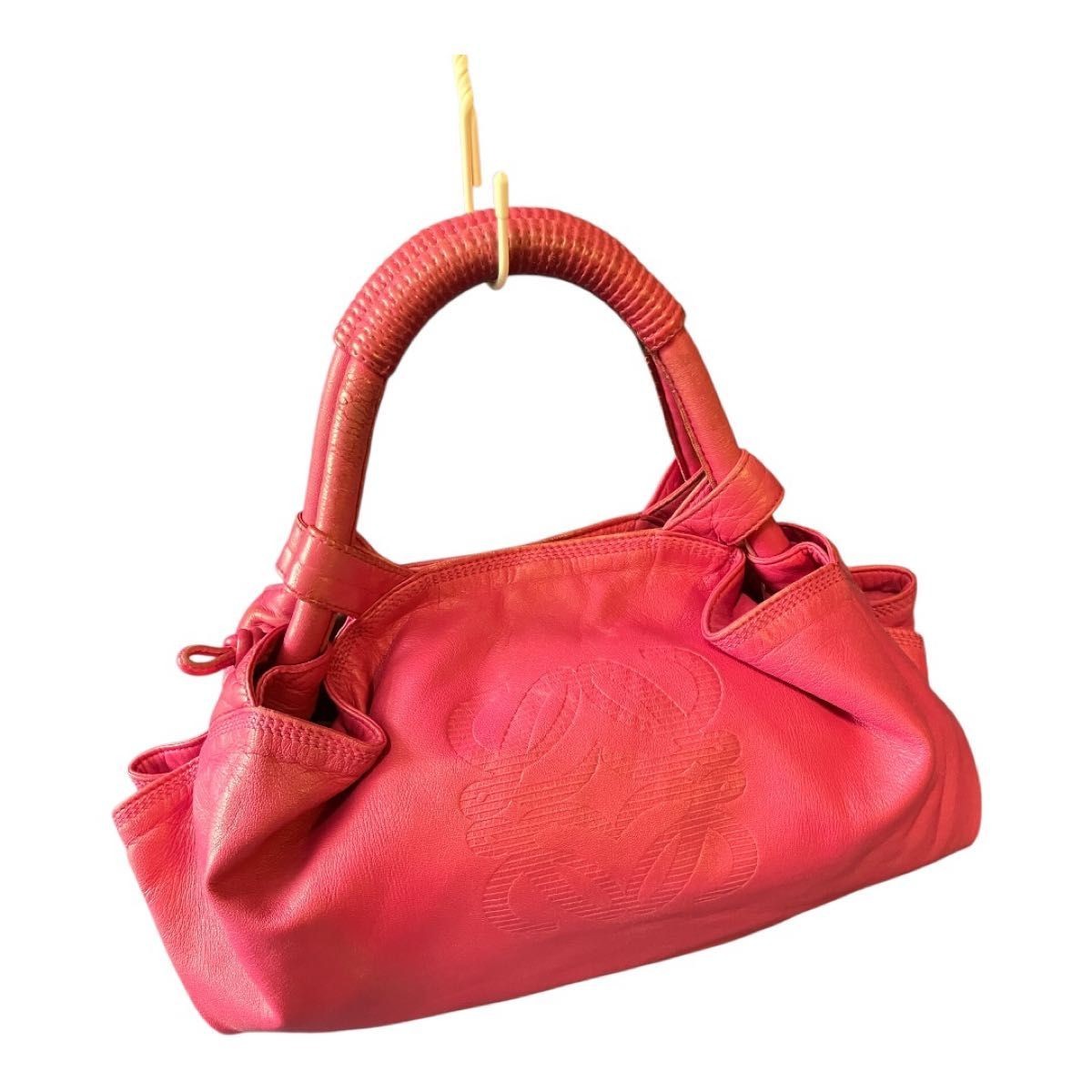 LOEWE Anagram Nappa Aire Hand Bag Red Pink Leather Fuchsia Authentic Japan USED