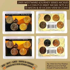 2005DP Nickles Ocean View + Bison 2Silver/2Gold Tone  4Coin Whitman Cases X2 LOT