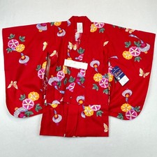 Japanese Summer Yukata Kimono Girls 32  L Red Floral Butterfly New 100 Cotton
