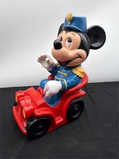 Vintage Mickey Mouse Coin Bank Driving Red Car Plastic Piggy Bank Disney 13"